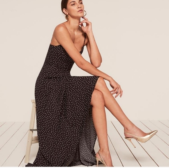 Reformation Women's Sorrento Black Polka Dot Whimsical Maxi Dress. Size 2 - Picture 2 of 12